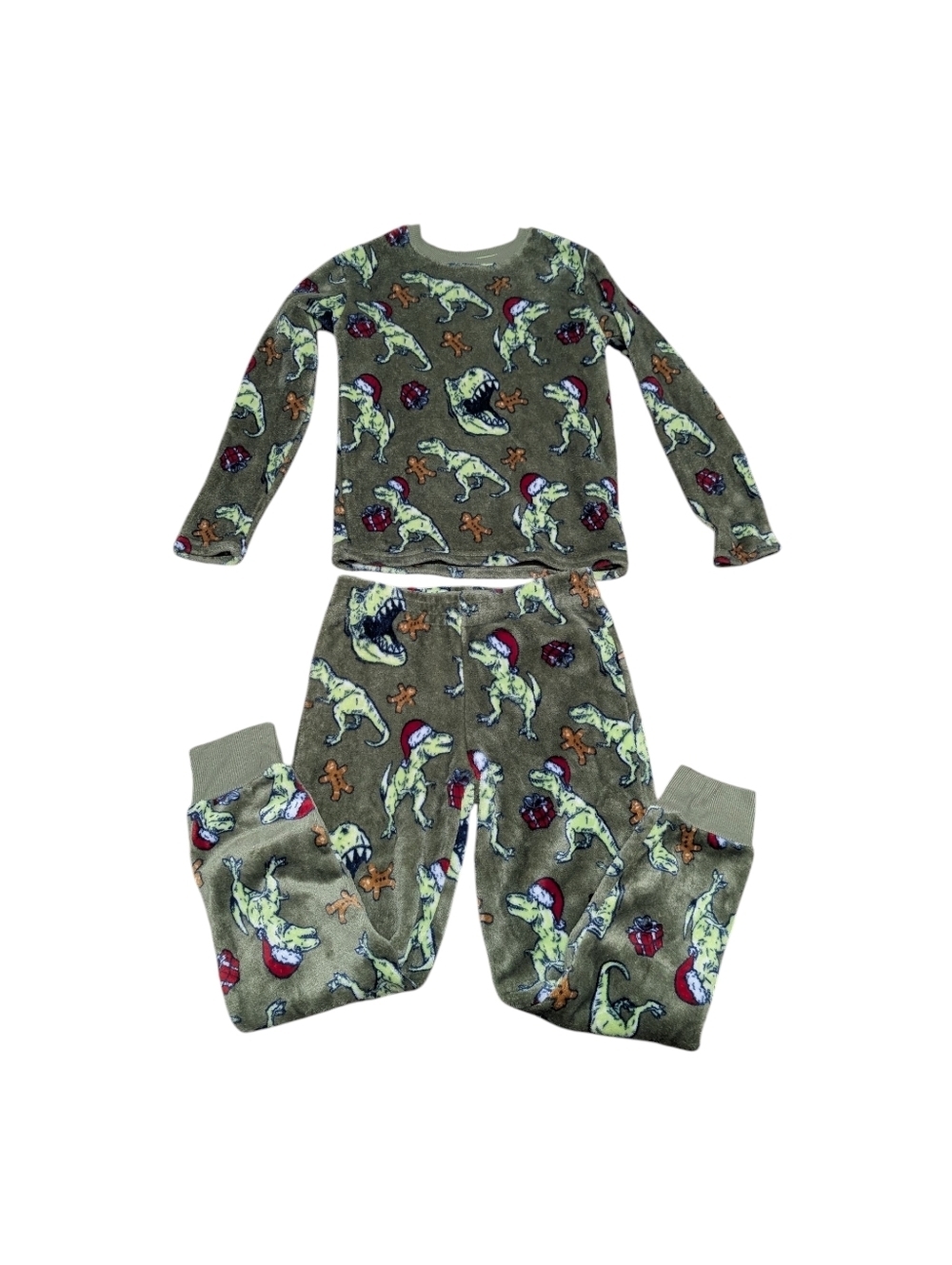 Christmas Dinosaur Cat & Jack Green Holiday Fleece Pajamas (Boys Large (10/12))
